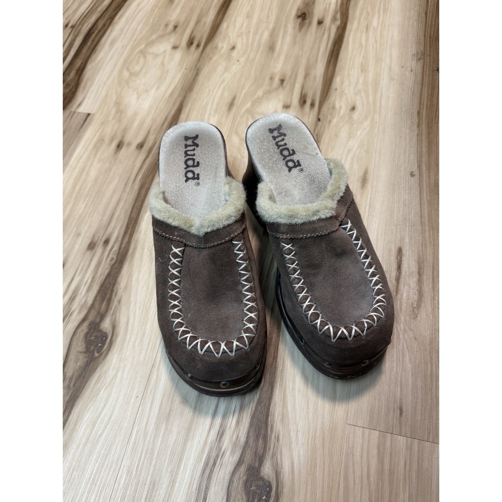 Vintage 90's Y2K Mudd Chunky Platform Brown Suede Mules Women's 7.5